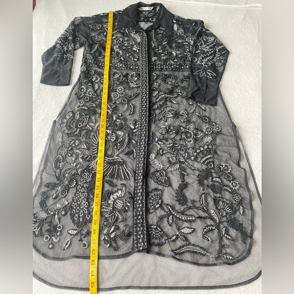 Zara Longline Embroidered Tulle Blouse, sz Small - Picture 12 of 14